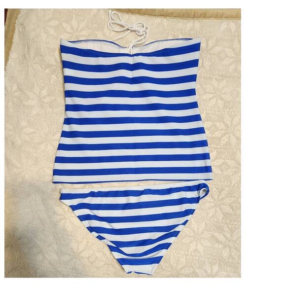 Ralph Lauren Nautical Striped Halter Textured Tankini Bikini Set Size Large - Picture 3 of 8